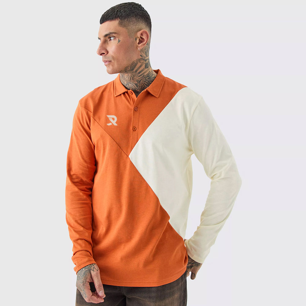 Tall Colour Block Long Sleeve Polo