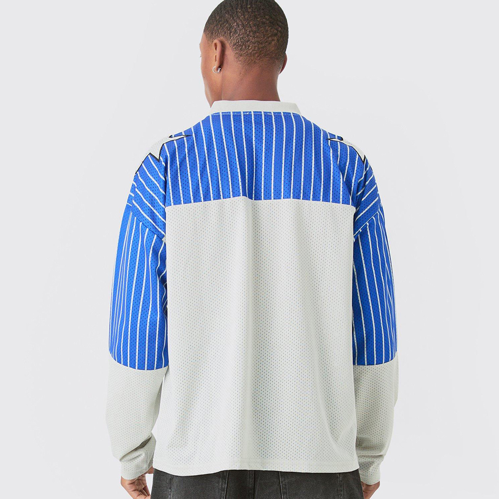 Oversized Official Racing Stripe Long Sleeve Varsity Mesh Top