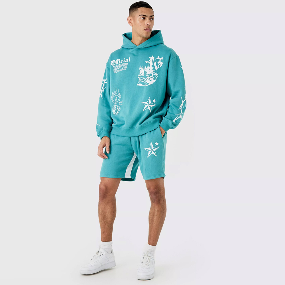 Oversized Graffiti Hoodie Short Tracksuit