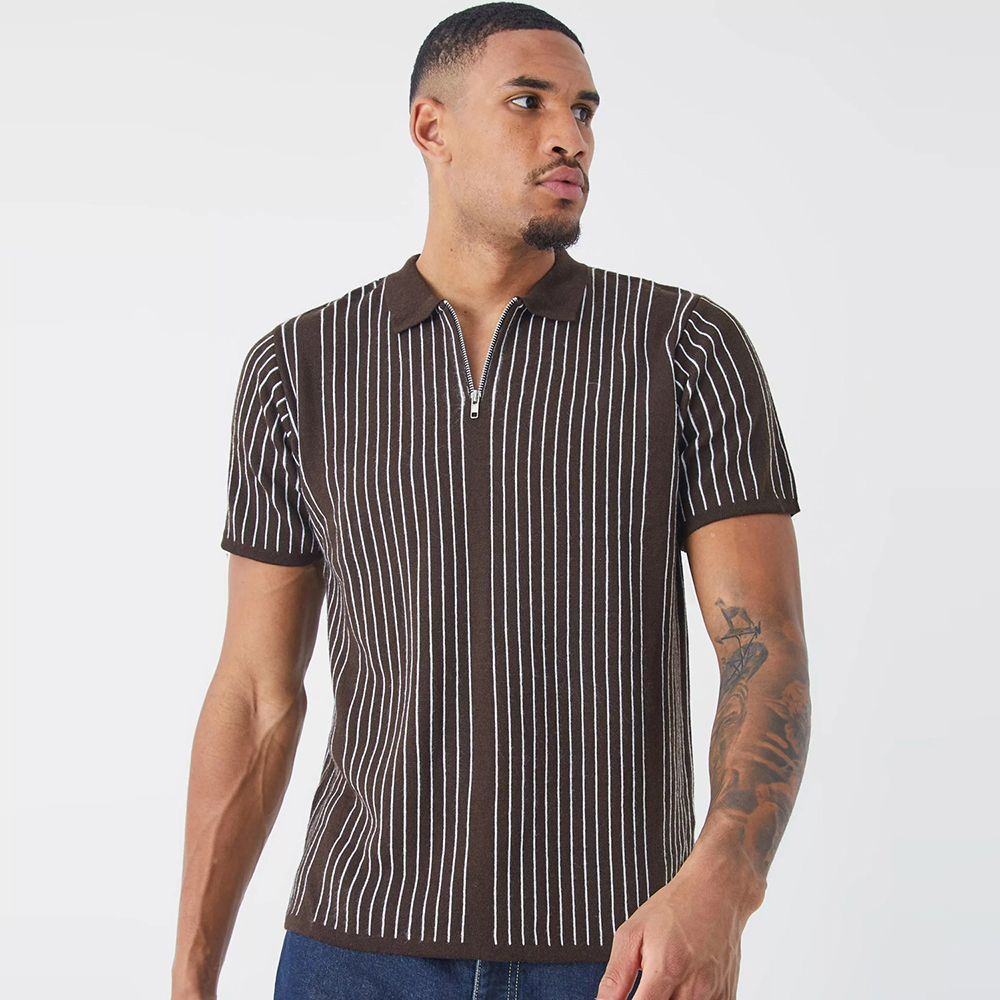 Tall Regular VeRTI-cal Stripe Knitted Half Zip Polo